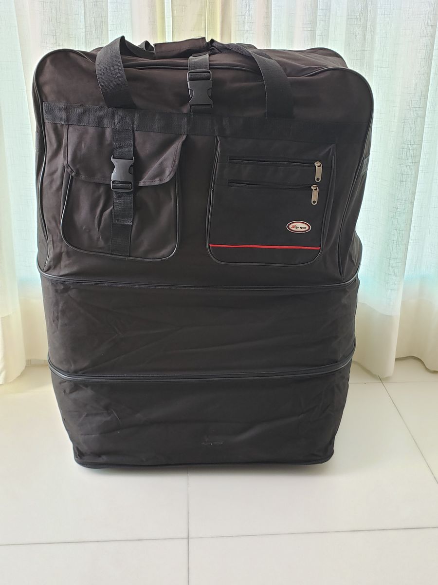 Sacola Mala de Viagem Gg Tripla Expansível Rodinhas Preta Mala Argo