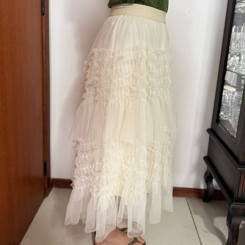 Saia Branca com Tule Rodada Cottagecore Usado 111046051 enjoei