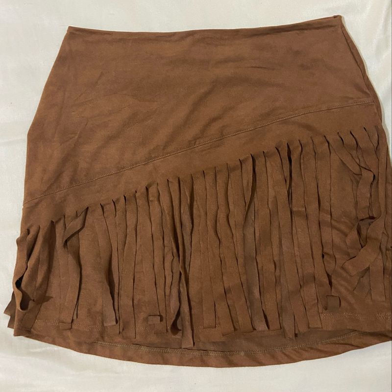 Saia Camurça Marrom com Franjas Fantasia India Saia Feminina Usado  81266414 enjoei