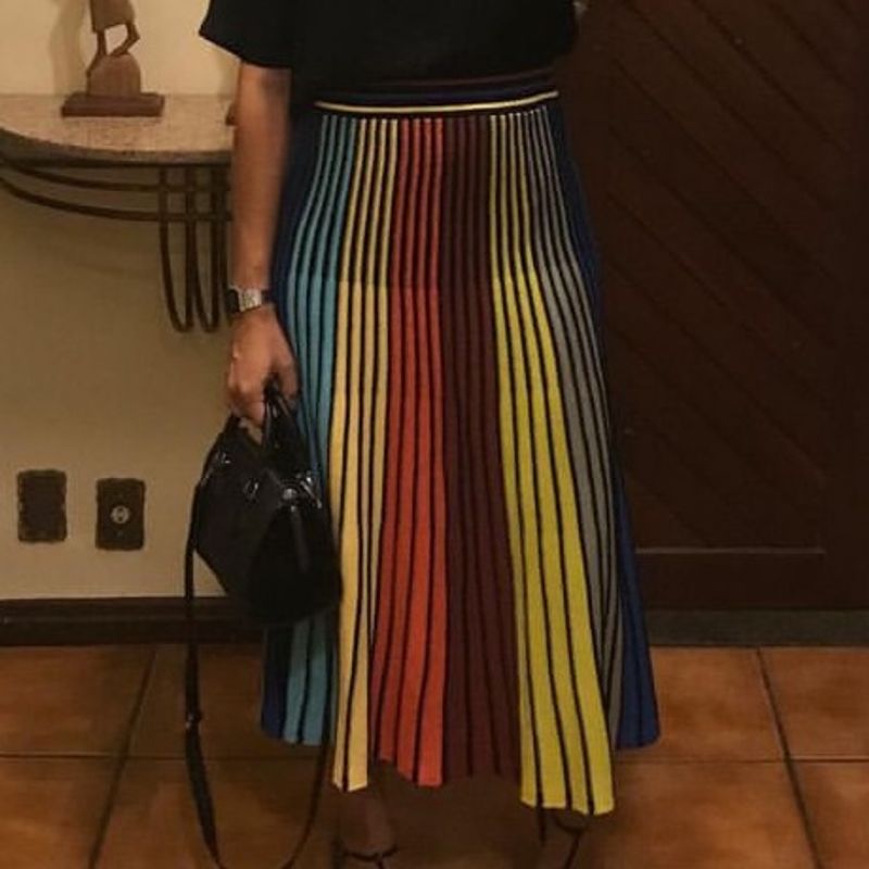 Saia midi tricot colorida cheap