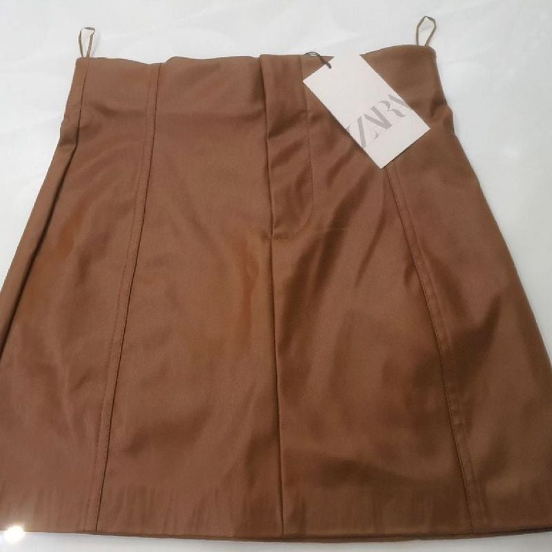 Saia Couro Caramelo Zara Super Desejo Tam P Saia Feminina Zara
