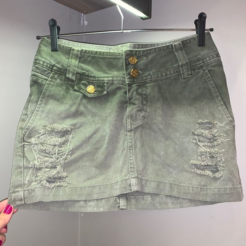 Saia Curta Jeans Verde Musgo Revanche 34 Revanche Usado