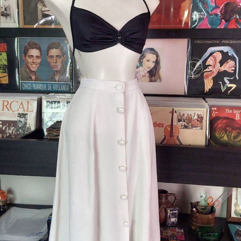 Saia Godê Midi de Botões Vintage Anos 80 Saia Feminina Usado