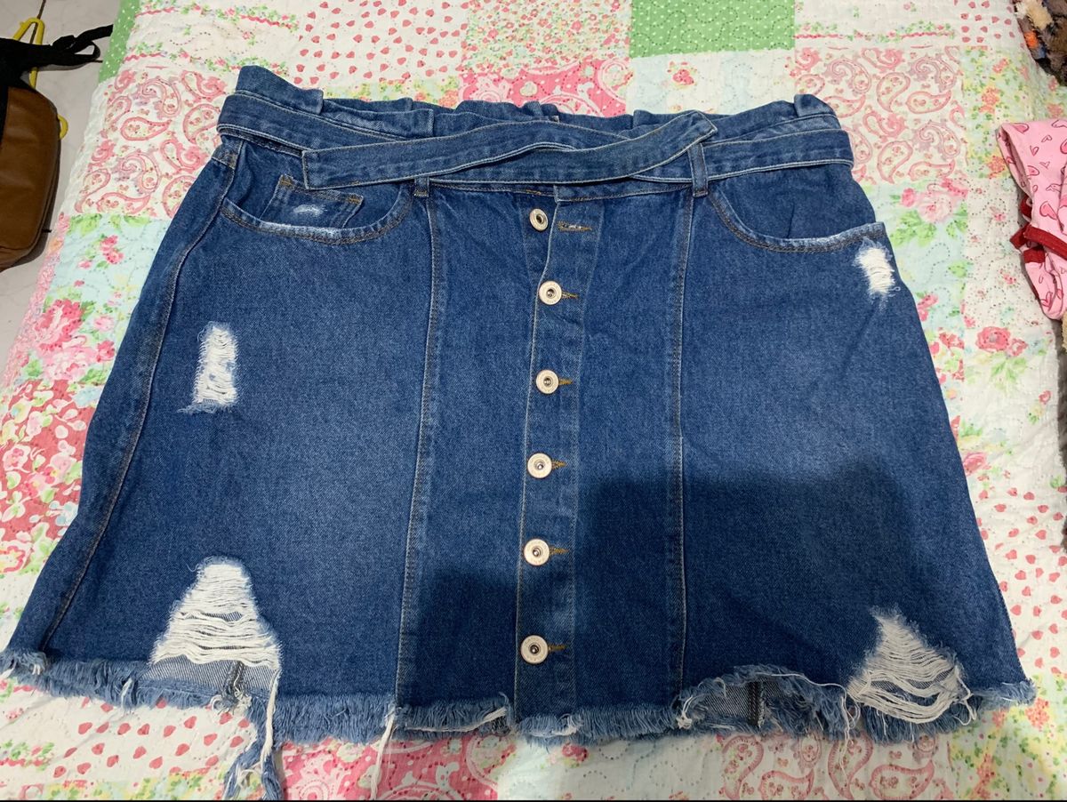 Saia jeans botao sales frontal