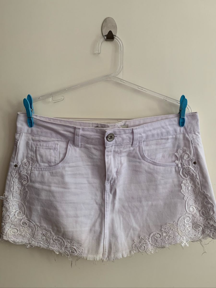 saia jeans com bico de renda