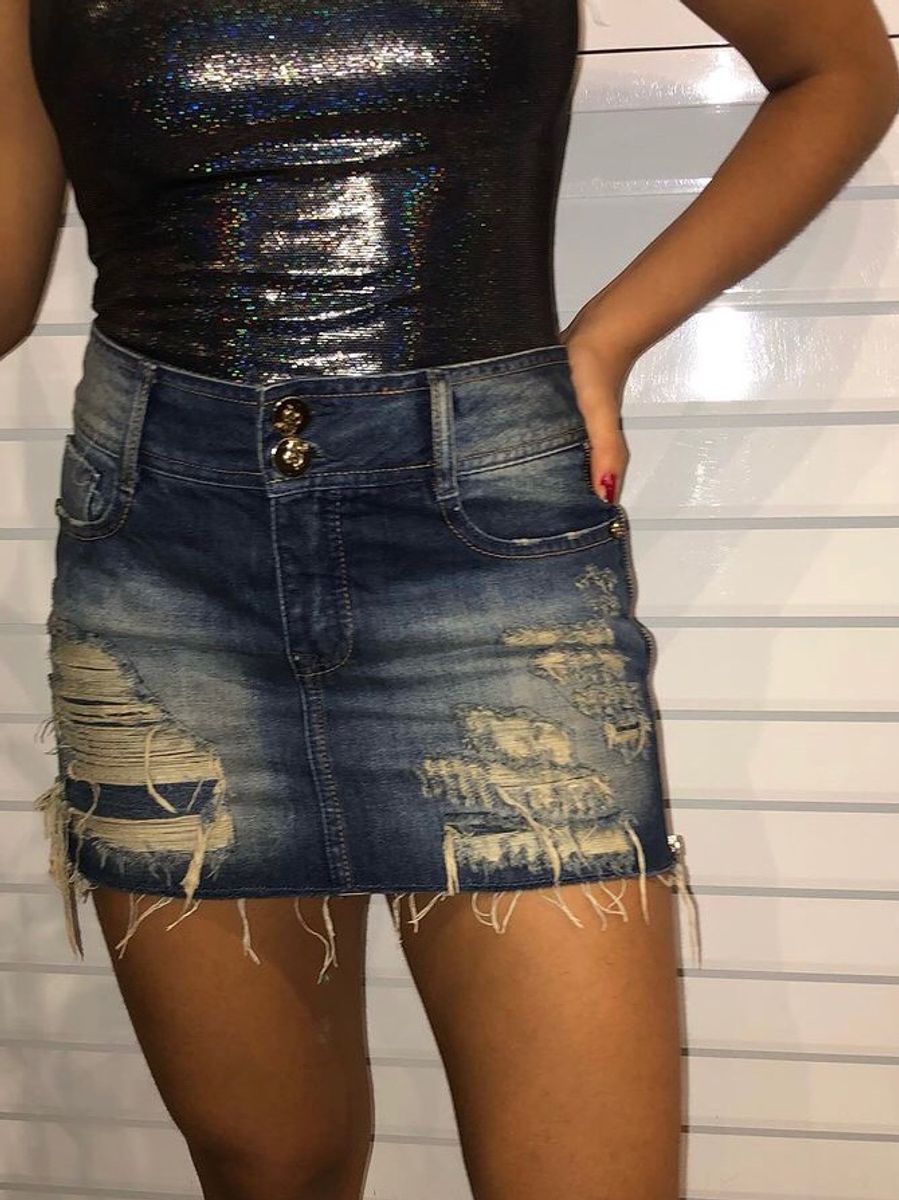 saia jeans destroyed com ziper