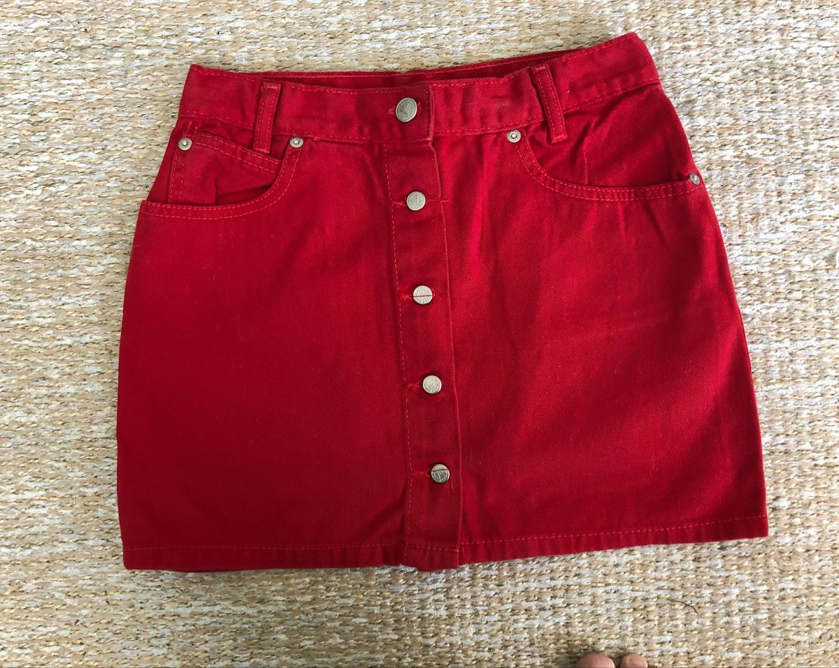 saia jeans vermelha
