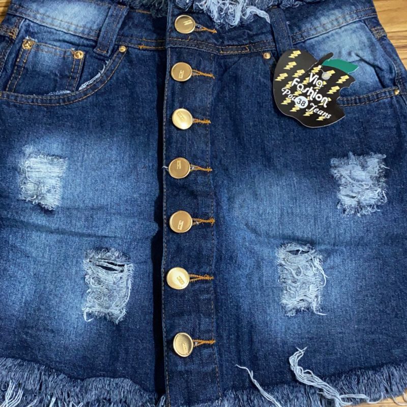 Saia jeans best sale curta de botao