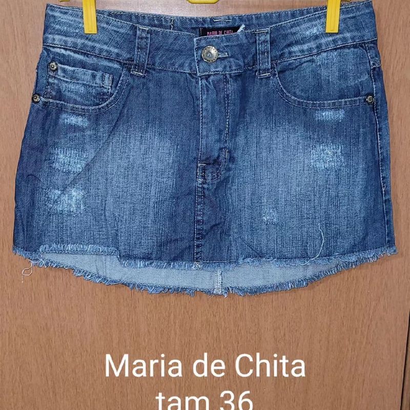 Saia jeans sale com chita