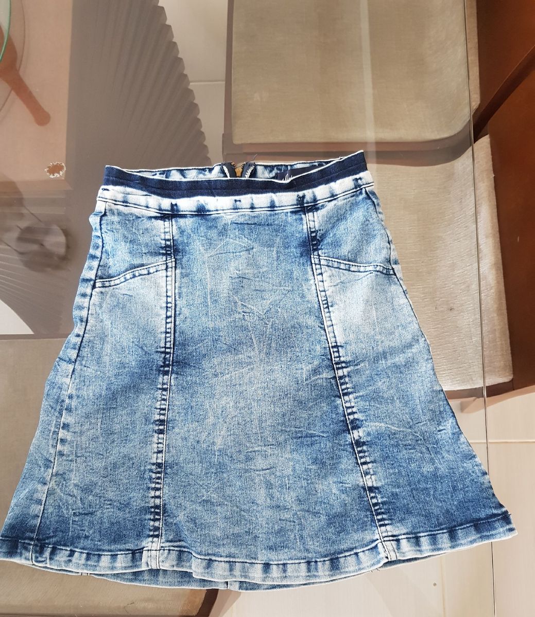 saia jeans com ziper atras
