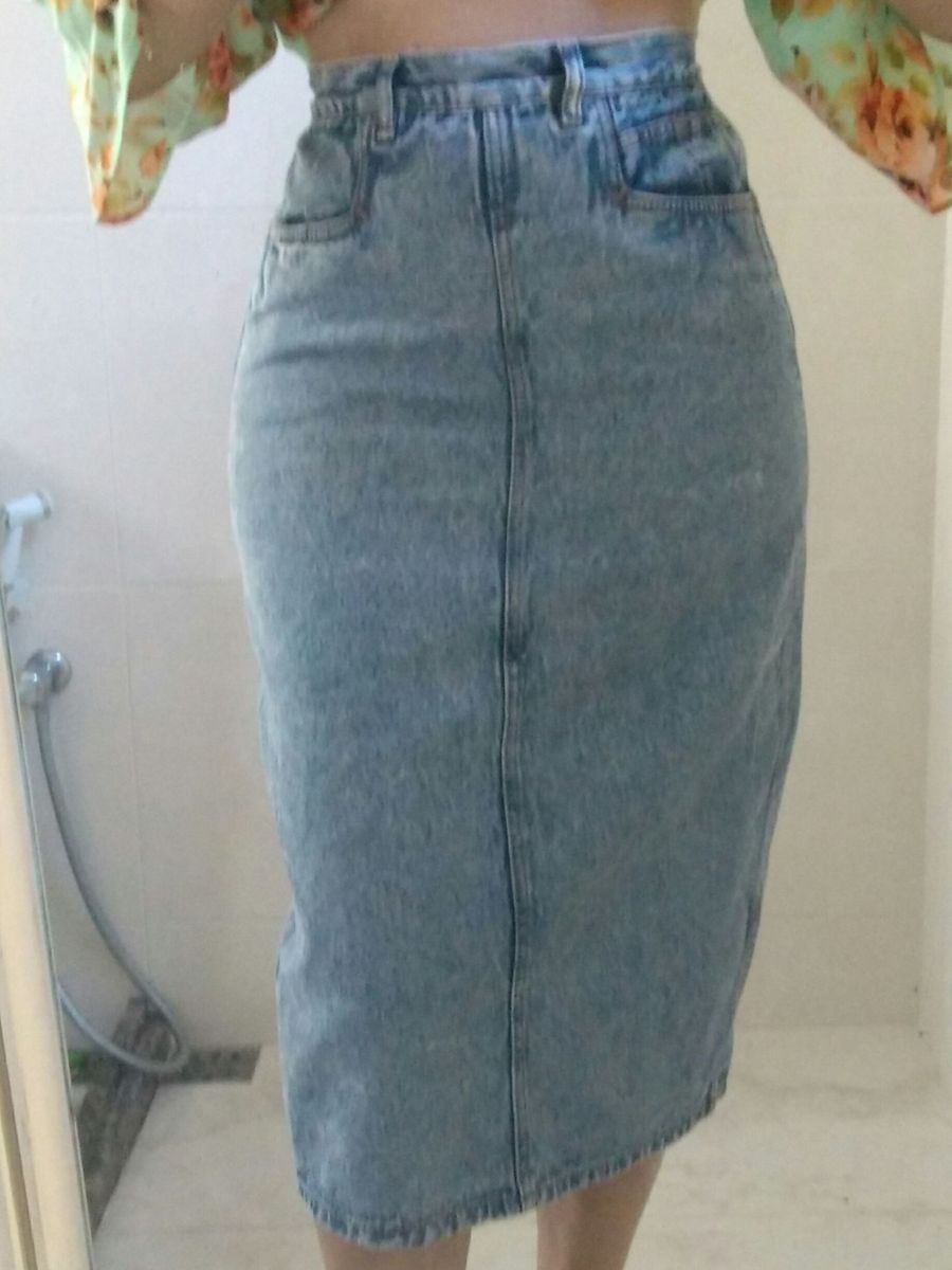 saia jeans folgada