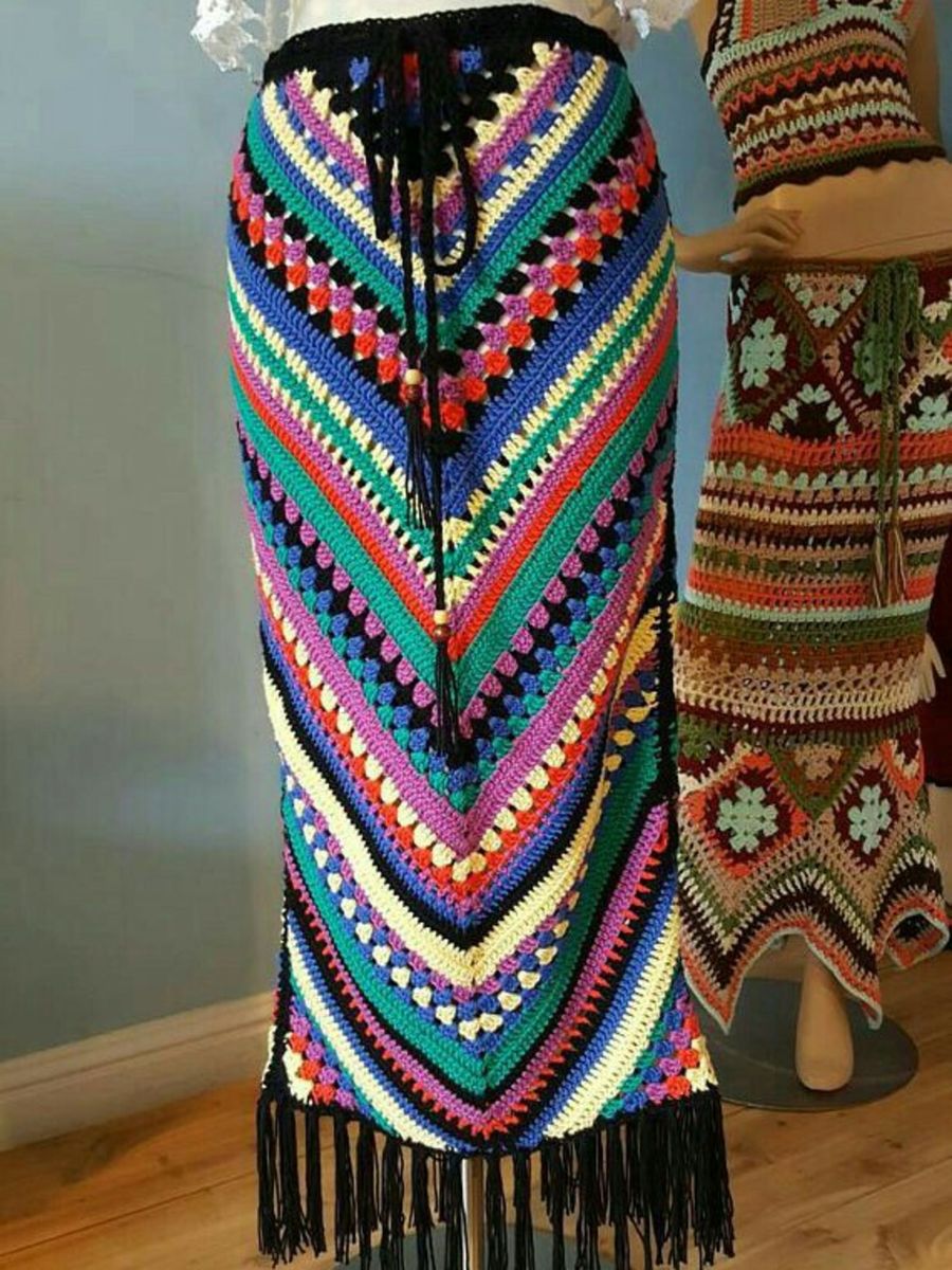 saia colorida de croche