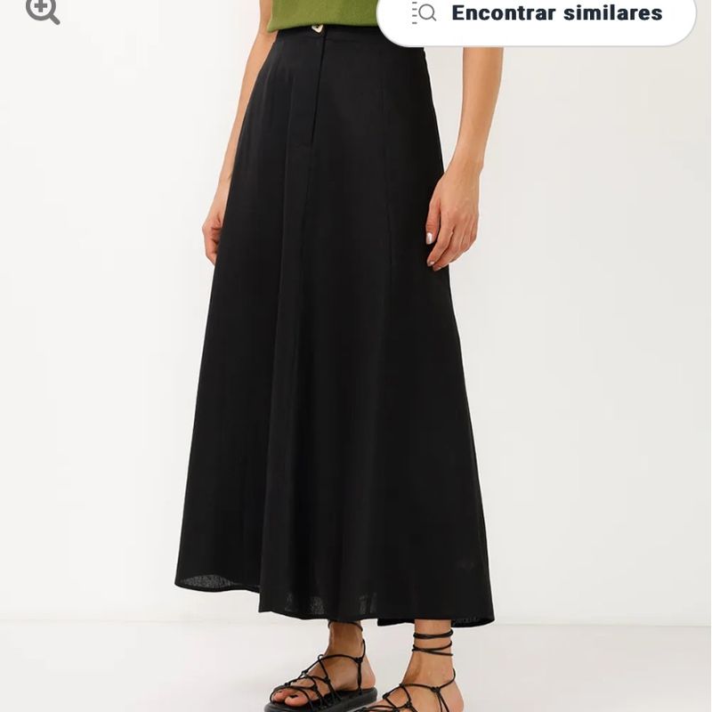 Saia Longa com Linho Cintura Alta Preta C&A Nunca Usado