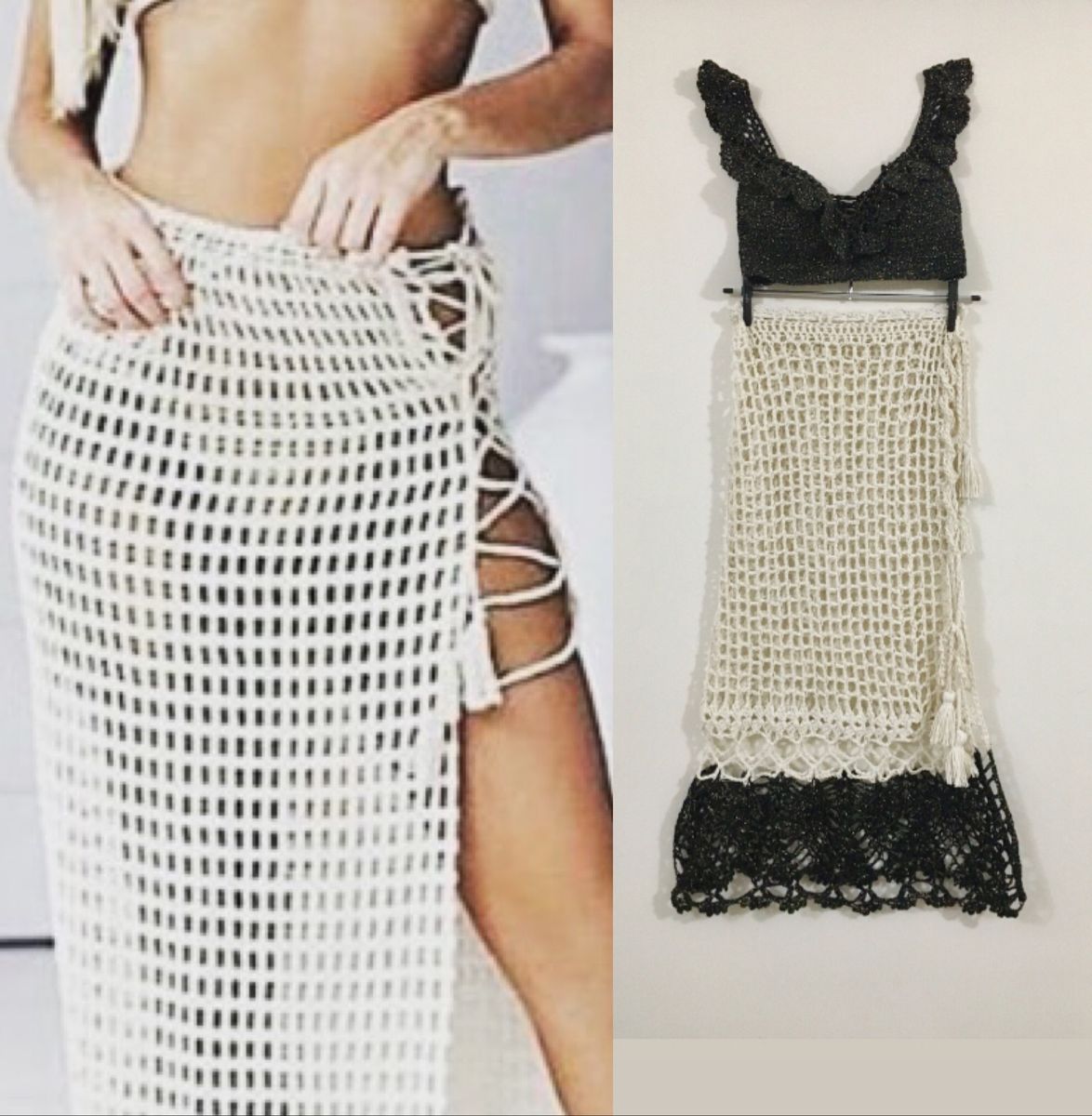 cropped de croche com saia longa