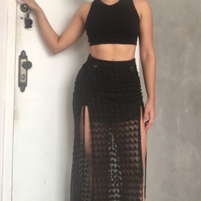 Saia Longa Dupla Fenda em Renda Agatha Nunca Usado 101054210