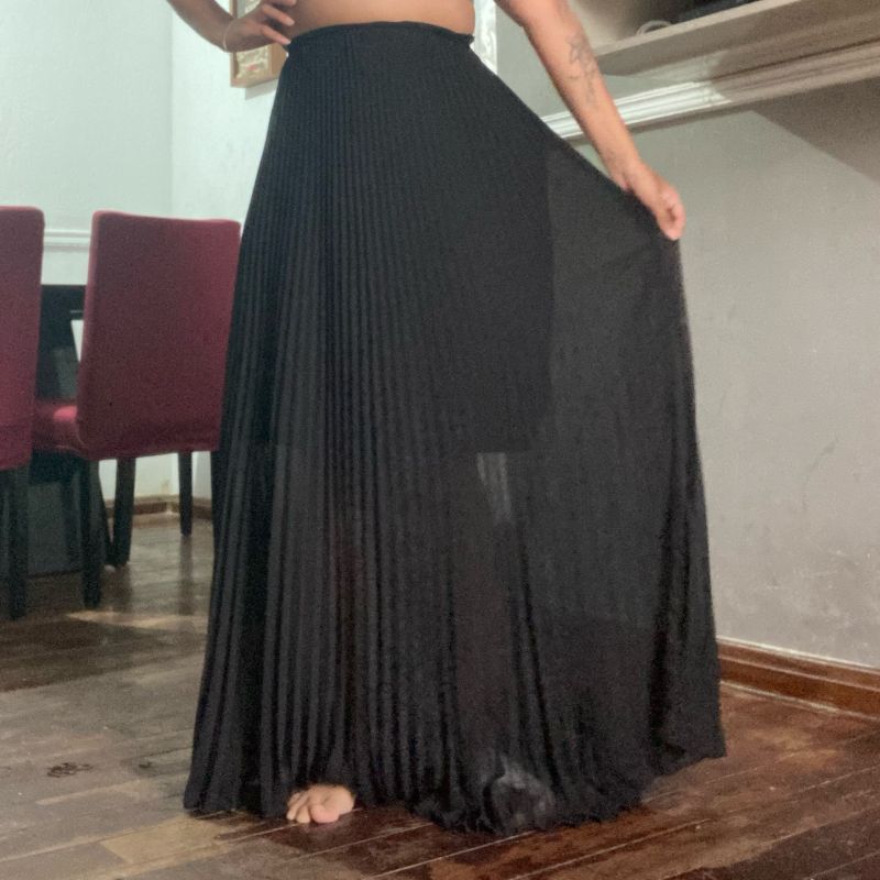 Saia Longa Plissada Preta Cintura Alta Made In Brazil a Colorida