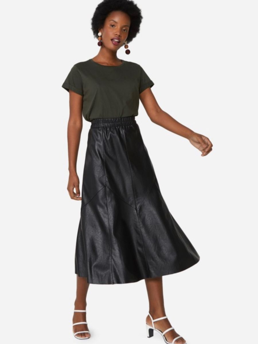 saia midi couro amaro