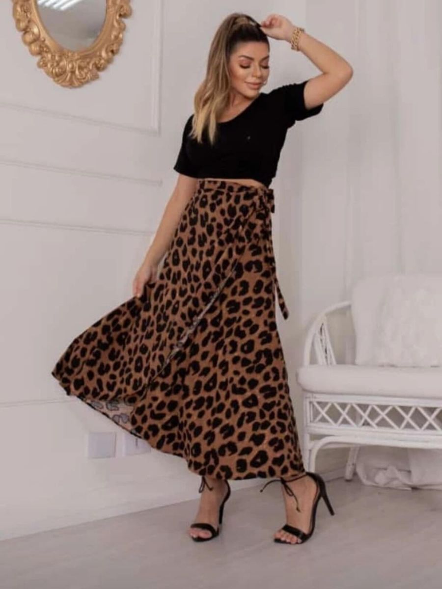 Saia midi transpassada animal hot sale print