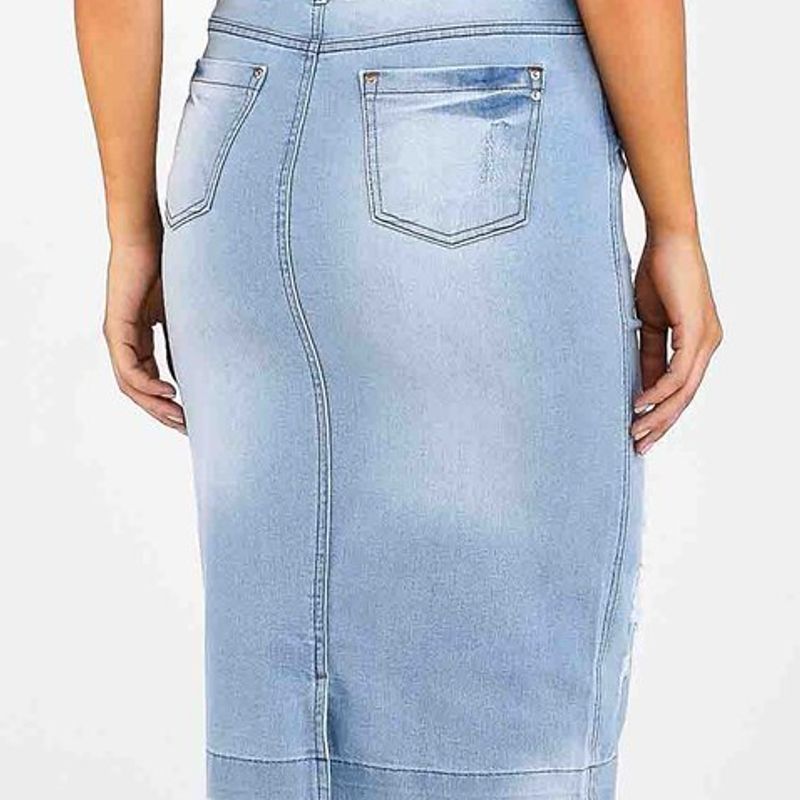 Saia Lápis Jeans Denim Titanium Jeans Moda Evangélica Feminina