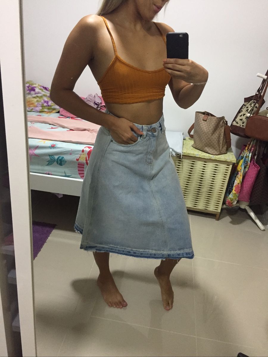 saia midi jeans aquamar