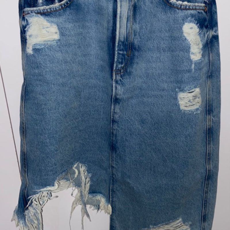 Saia midi hot sale jeans rasgada