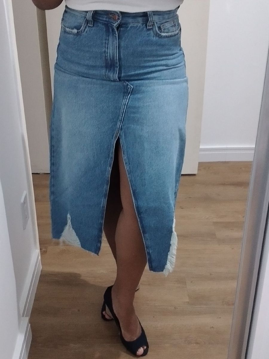 Saia jeans hot sale midi renner