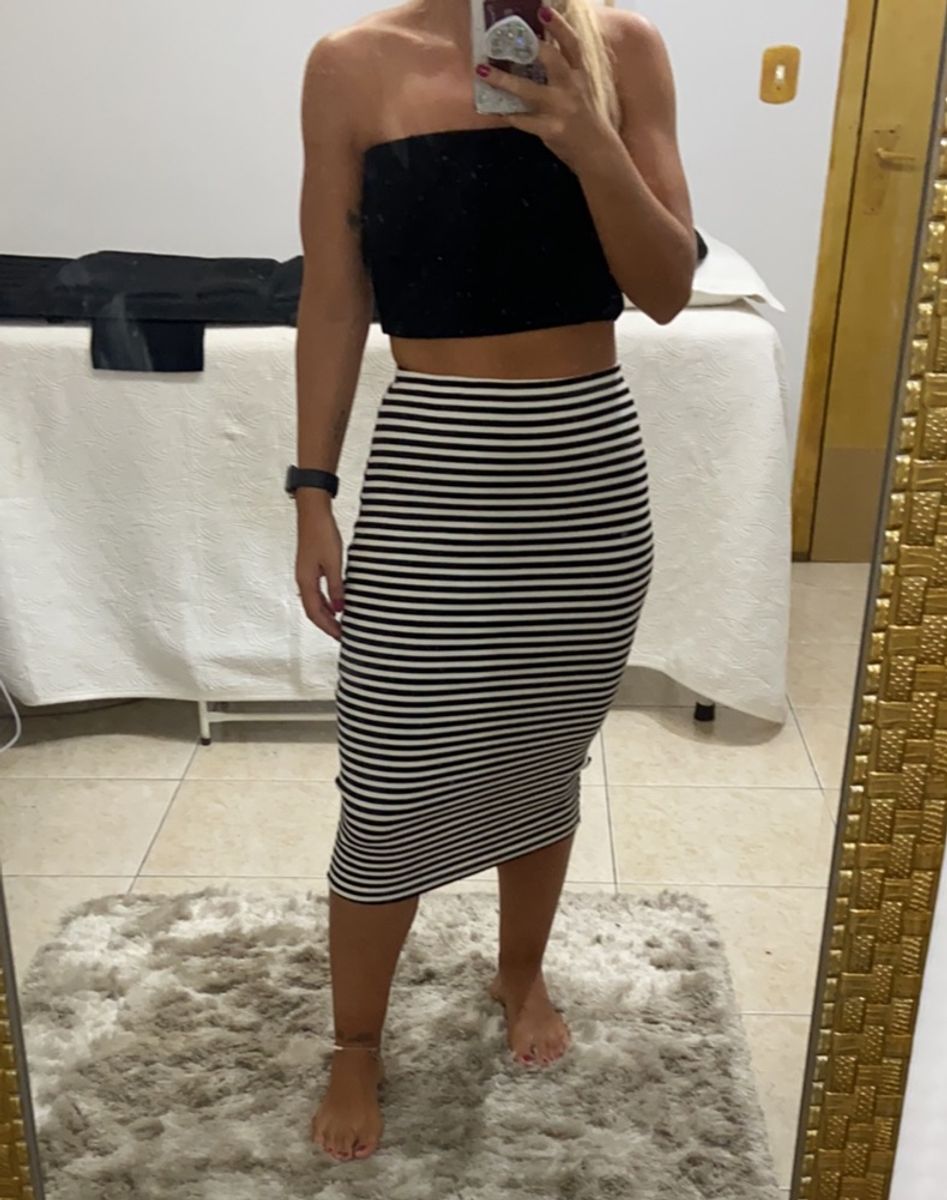Saia midi 2024 justa branca