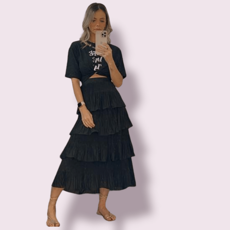 Saia Plissada Camadas Babados Preta Nunca Usado 84871840 enjoei