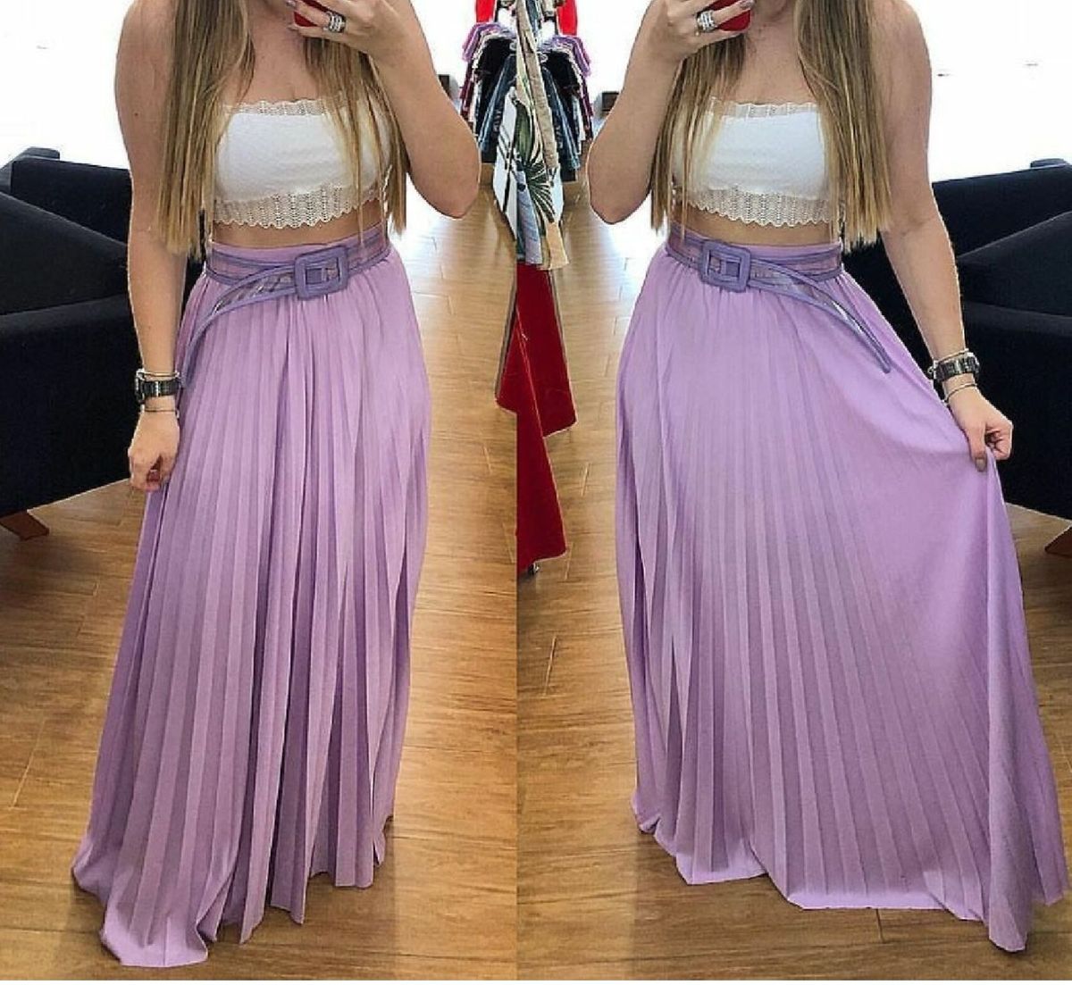 saia plissada midi lilas