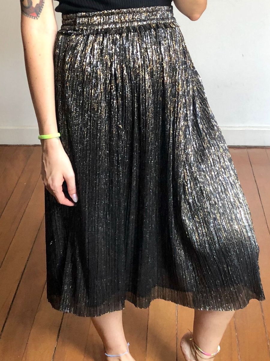 saia plissada midi lurex