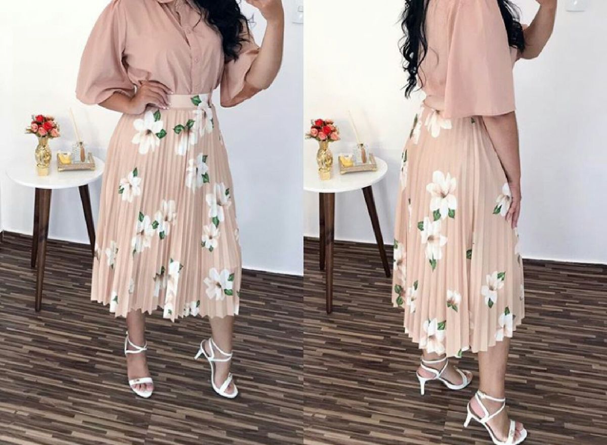 saia plissada floral midi