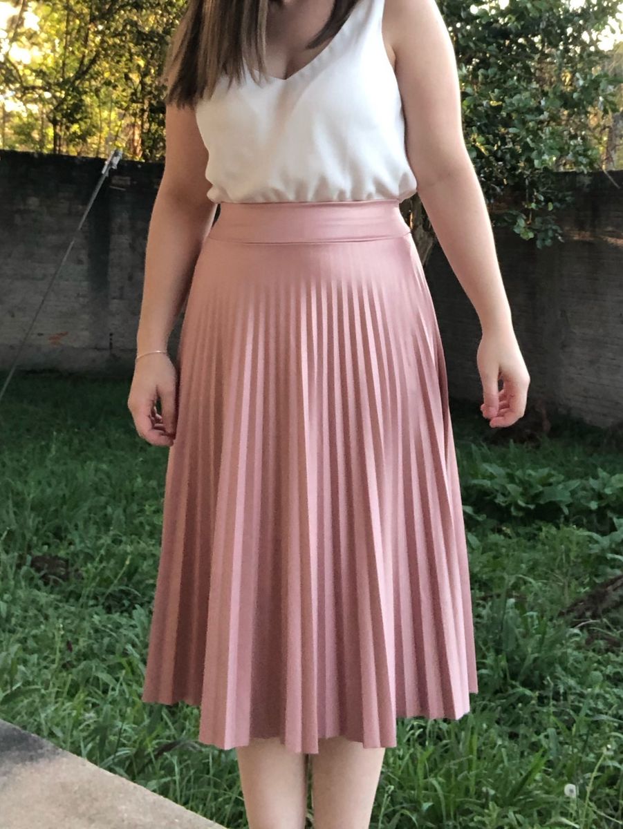 Saia plissada best sale midi rose