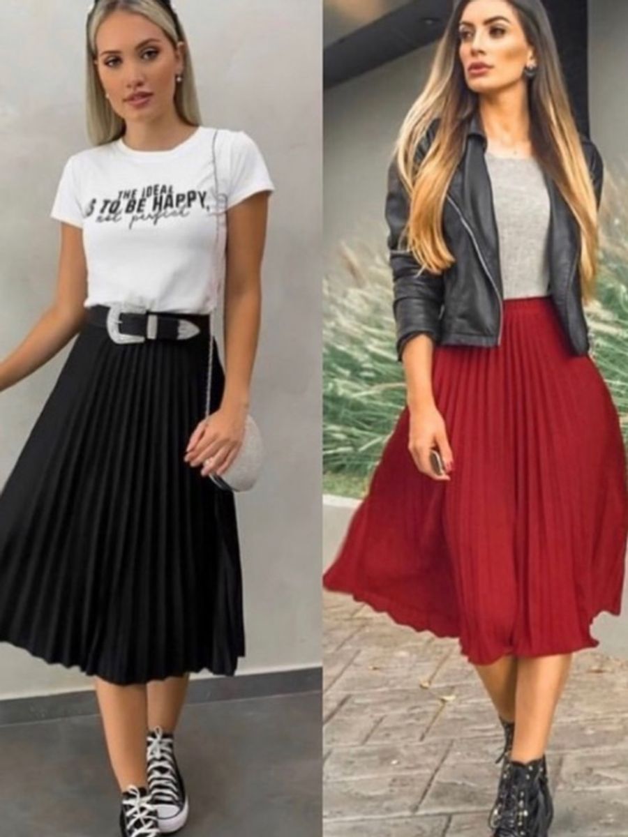 saia plissada vermelha