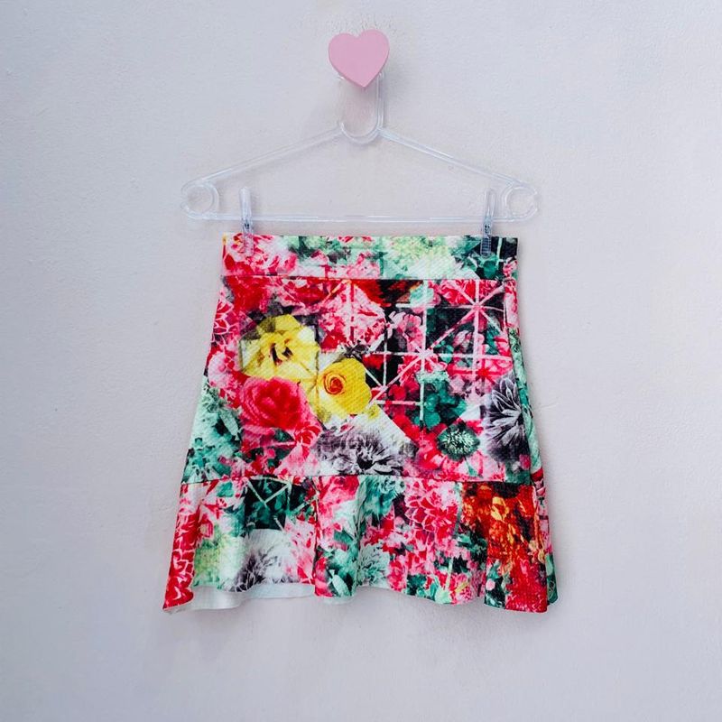 Saia Rosa Floral Curta Rodada Florest Usado 105790691 enjoei
