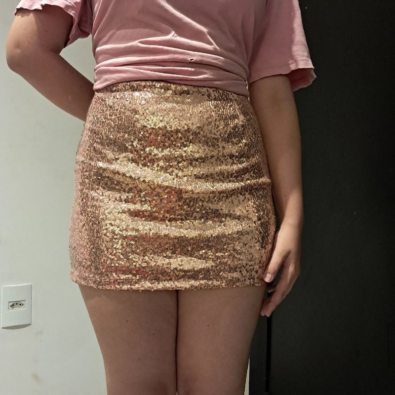 Saia Curta Festa Rose Gold Paetê Rosa Usado 111740775 enjoei