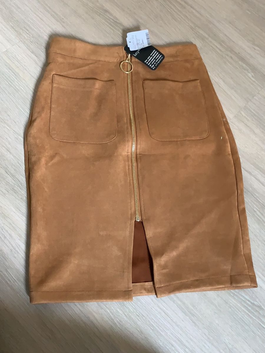 saia suede com ziper na frente