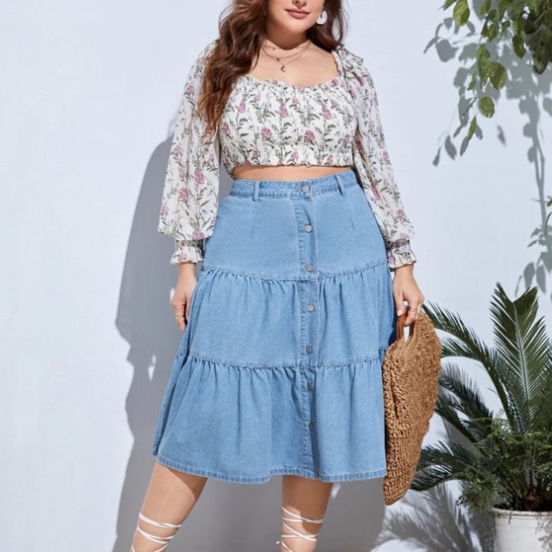 Plus Size Modelo De Saia Jeans Com Babado Saia Jeans Azul Com