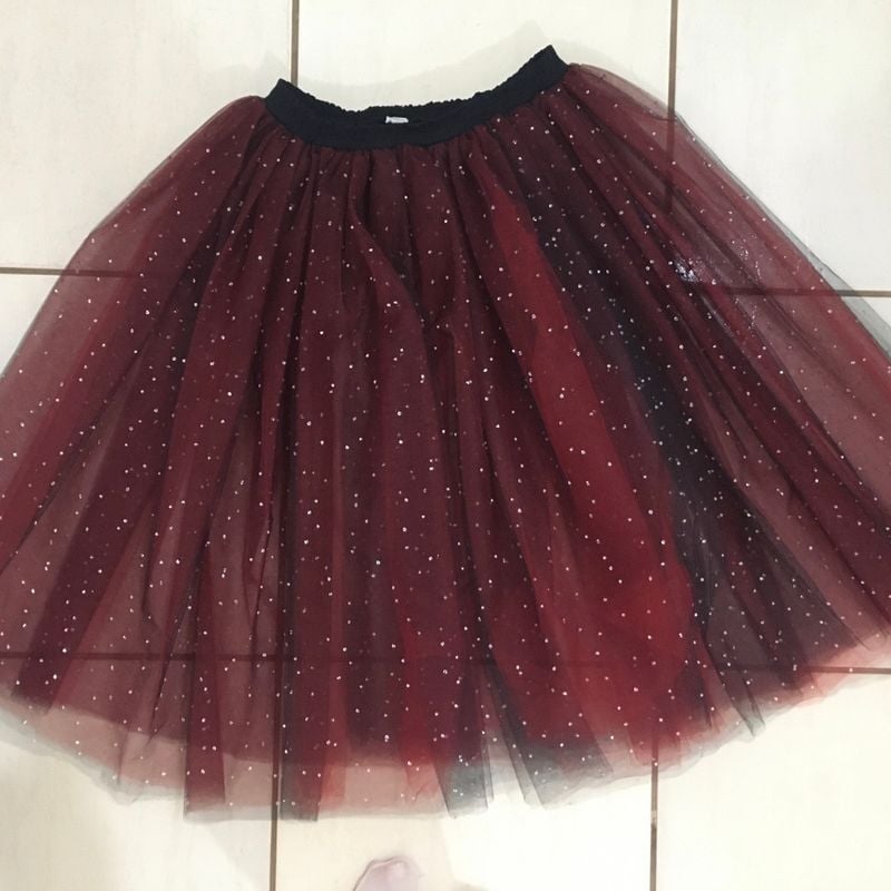 Fashion saia de tule vermelha e preta