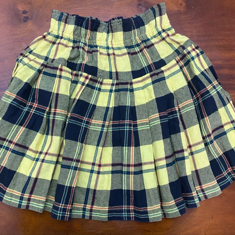 Saia Vintage Xadrez Amarela e Preto com Pregas Camuflagem Usado