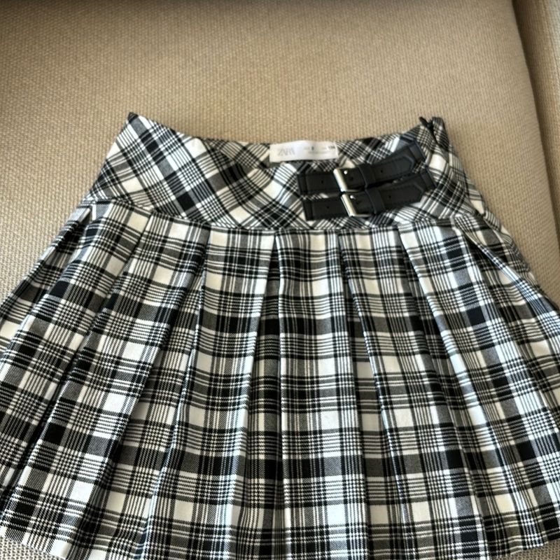 Saia Xadrez Saia Preguinha Saia Xadrez De Pregas Zara Usado