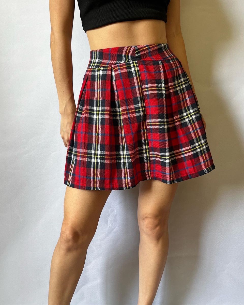 Saia Xadrez de Pregas Vermelha 36 Saia Feminina Usado 89759219