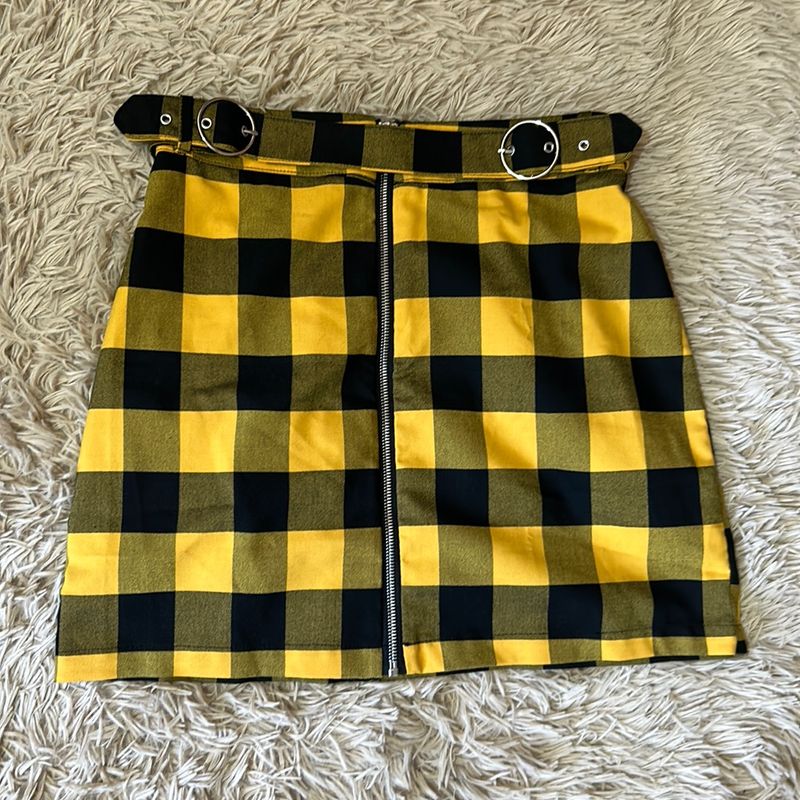 Saia Xadrez Preto e Amarelo Saia Feminina Bluesteel Usado