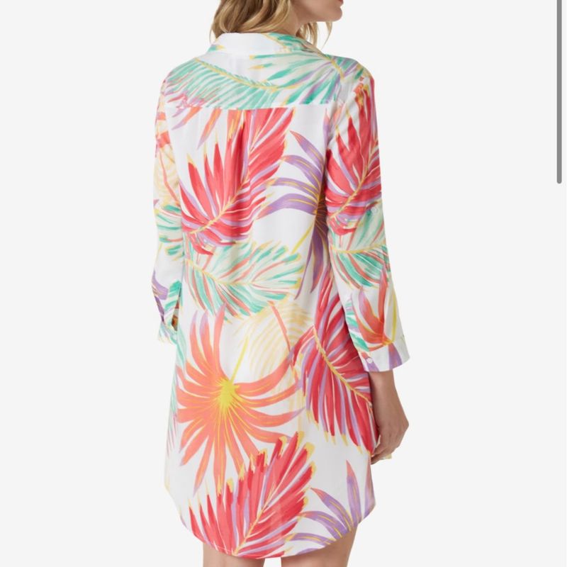 Saída de Praia Chemise Folhagem Branco Moda Praia Feminina