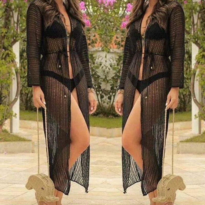 Saida de praia tricot manga longa hot sale