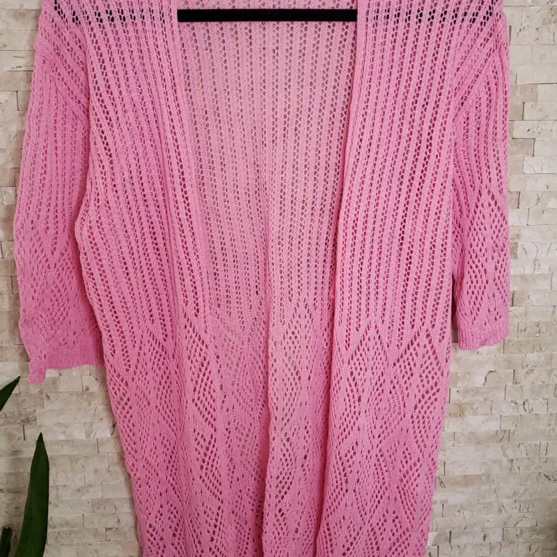 Saida de Praia Rosa Curta Tricot Moda Verão, Blusa Feminina Nunca Usado  87034337