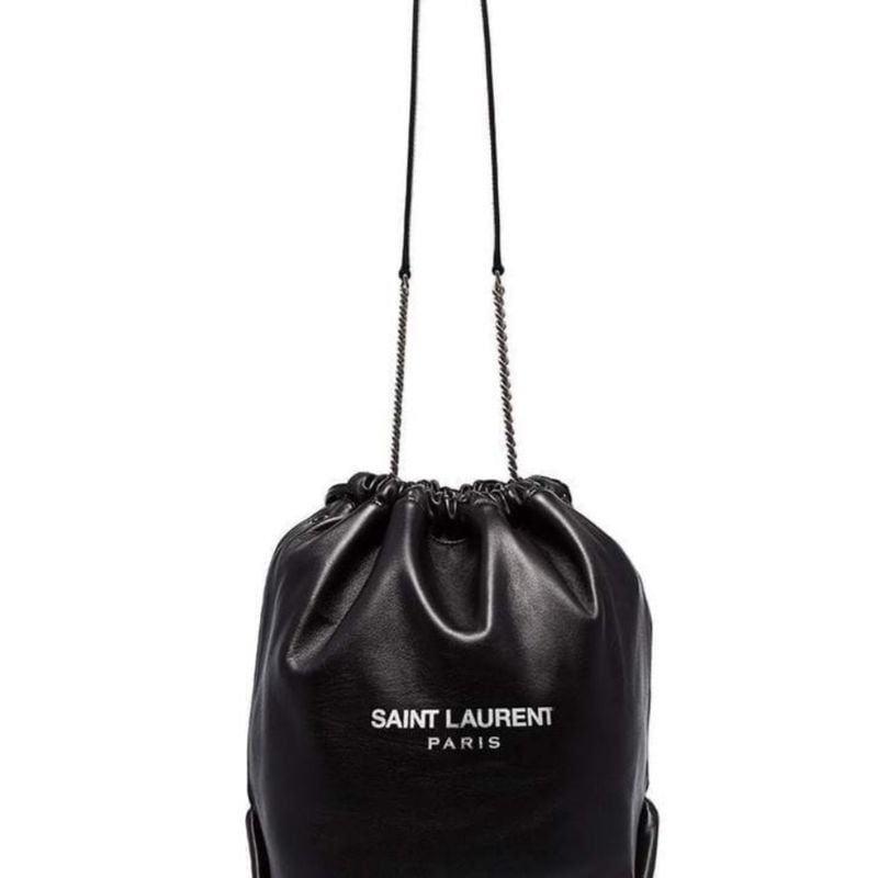 Saint Laurent★teddy drawstring バッグ Yves Saint Laurent Black Leather Teddy Drawstring Backpack Bag