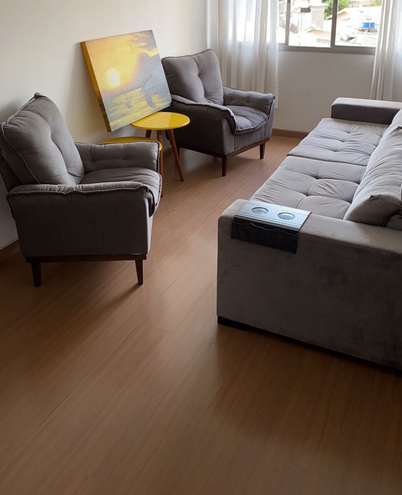 Sala de Estar Completa: Sofá-Cama de 5 Lugares + 2 Poltronas + 2 Mesas + 1  Quadro | Sofá Mobly Usado 69443393 | enjoei