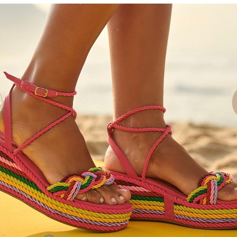 Sandália Anabela Cordão Trançado Sonho Dos Pés Nunca Usado