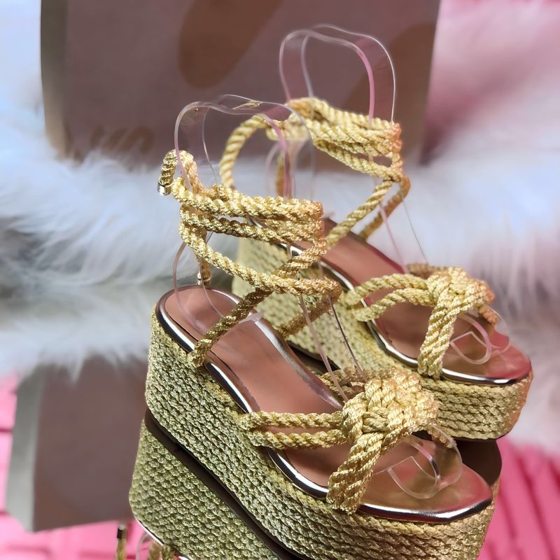 Sandália Anabela Flatform Dourada Sonhos Dos Pés Nova 35