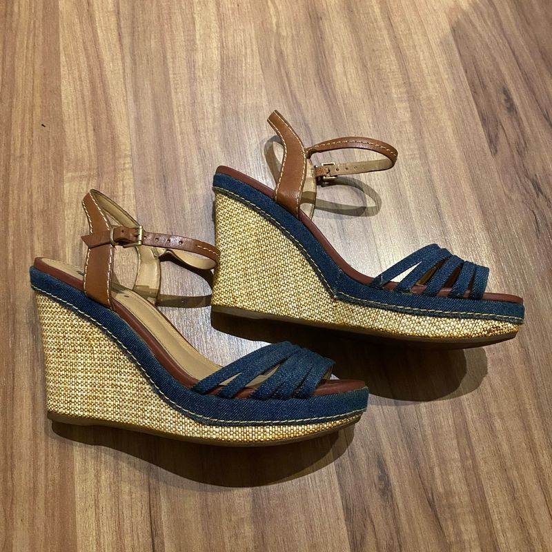 Sand lia Anabela Jeans com Lateral em Palhinha Arezzo Tam 38